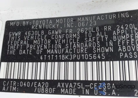 2023 Toyota Camry Se Awd из США, поврежденный, VIN 4T1T11BK3PU105645